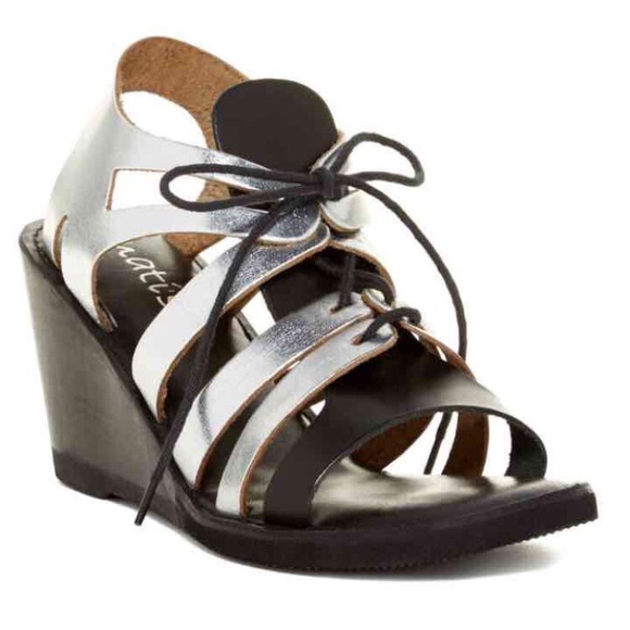 Matisse Black Silver Lace Up Wedge Shoe - Picture 1 of 4